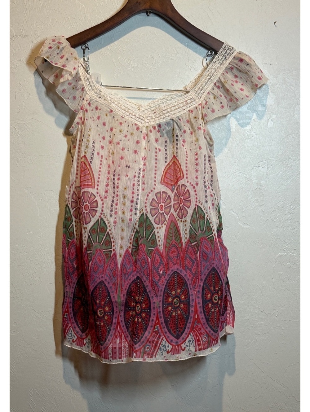 Angie Floral Print Bohemian Off-Shoulder Blouse Top Small